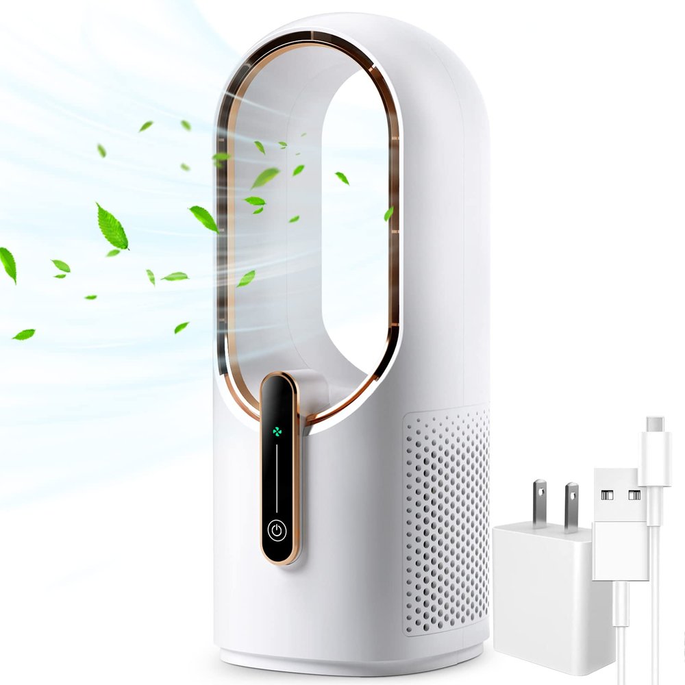 KONSIDEN Desk Fan Bladeless, 11.8 Inch Office Small, Quiet, 3 Speed Adjustment, Touch Control, Easy to Clean, Fans Small Ideal for Office, Living Room, Bedroom