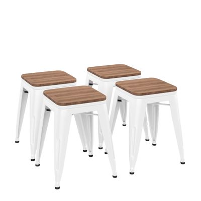 Andeworld 18 Inch Stools Set of 4,Industrial Metal Dining Chair with Wooden Seat,Short Kitchen Bar Stools Stackable for School,Classroom,Cream White