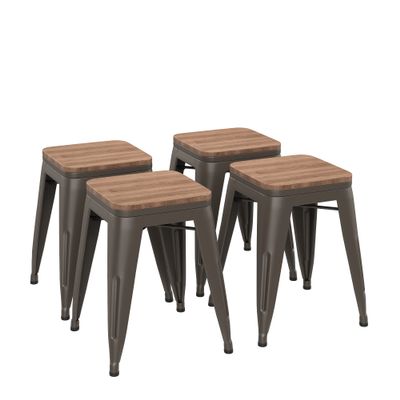 Andeworld 18 Inch Stools Set of 4,Industrial Metal Dining Chair with Wooden Seat,Short Kitchen Bar Stools Stackable for School,Classroom,Rusty