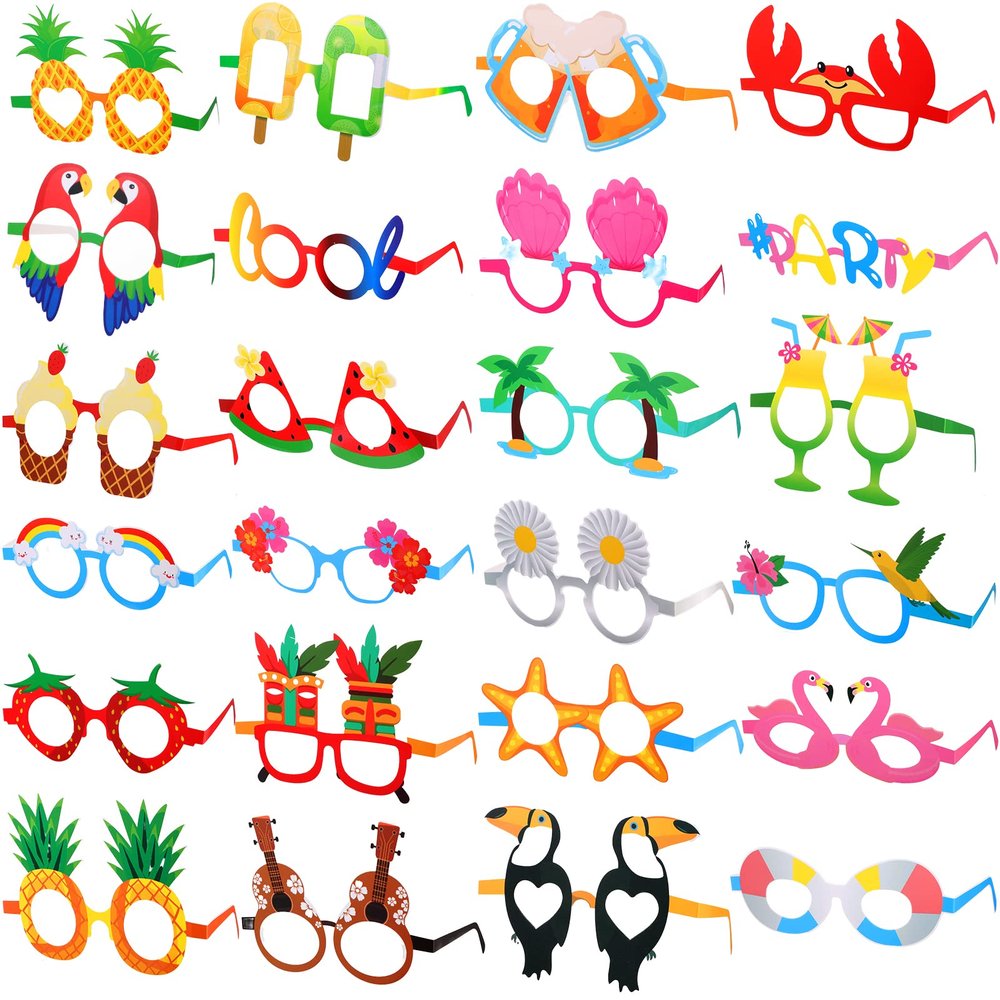 Sratte 24 Pack Luau Party Sunglasses Hawaiian Funny Glasses Tropical Fun Fancy Dress Props Summer Adults Party Favors Beach Themed Eyewear Supplies Decoration Photo Booth Props