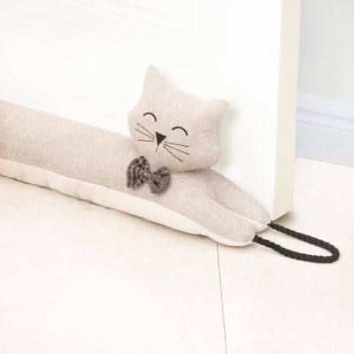 Marwood Under Door Draft Stopper Decorative Wind Stopper 38 inch for Door & Window, Weighted Animal Air Draft Stopper Snake Noise Blocker for Bottom of Door with Hanging Loops - Khaki Cat