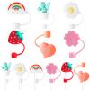 6 PCS Straw Covers Cap with 6 Reusable Drinking Straws,6-8mm Cute Silicone Straws Toppers Tip Cover Flowers Fruit for Normal Cup Kawaii Drinking Dust-Proof Straw Plugs view 1