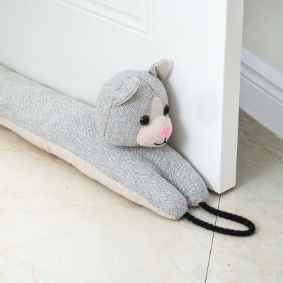 Marwood Under Door Draft Stopper Decorative Wind Stopper 38 inch for Door & Window, Weighted Animal Air Draft Stopper Snake Noise Blocker for Bottom of Door with Hanging Loops - Grey Cat