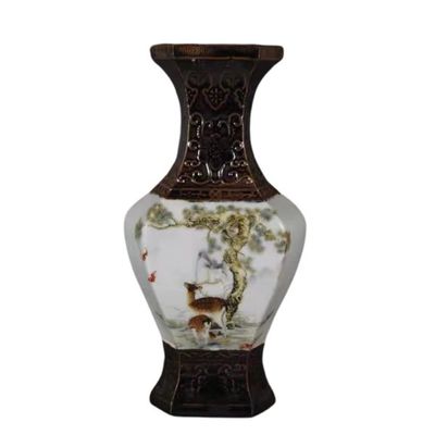 AMITVA Modern Ceramic Vase for Home Decor,Traditional Chinese Porcelain Bird Flower Pattern Dried Flower Vase Decoration for Living Room Wedding Party Dining -37.818cm
