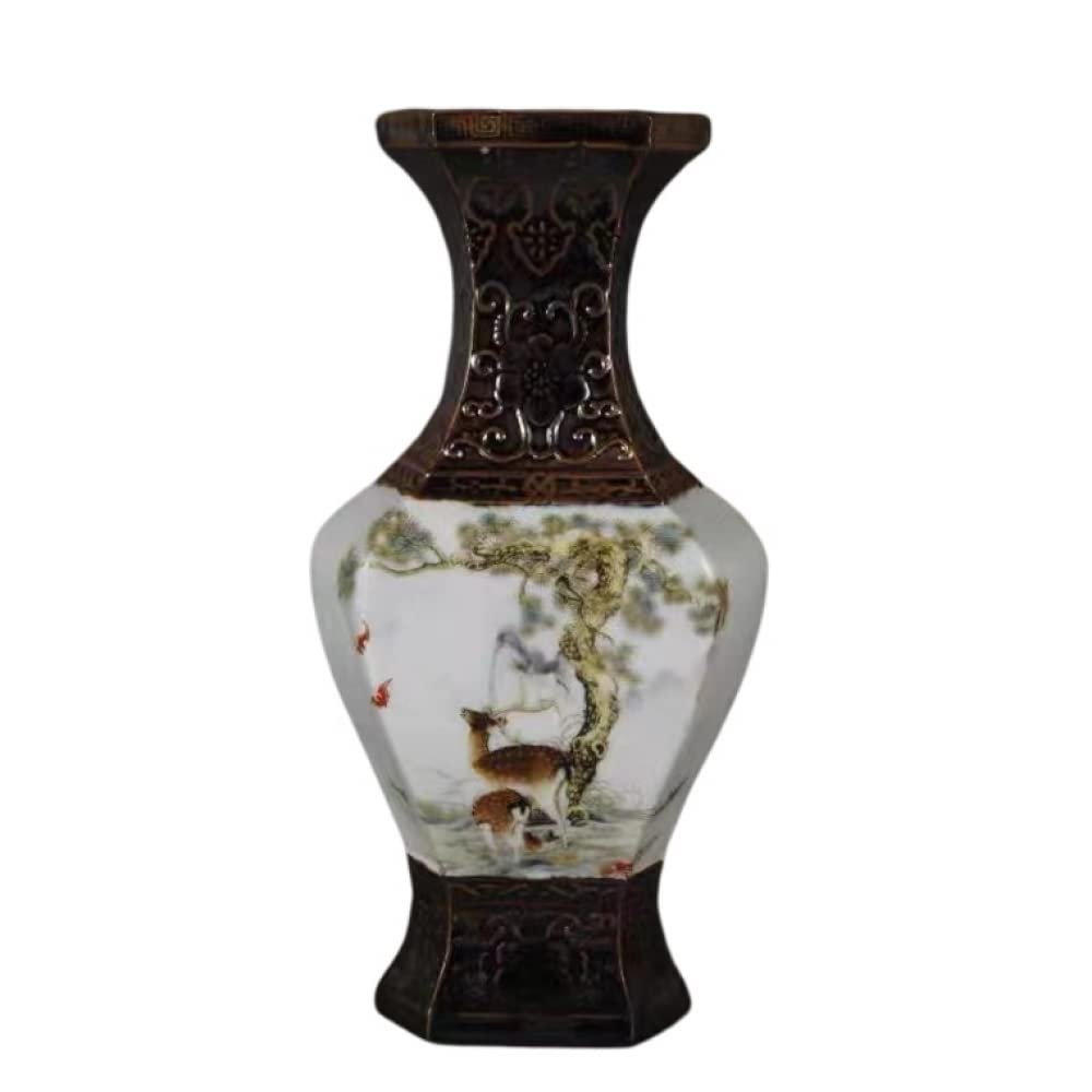 AMITVA Modern Ceramic Vase for Home Decor,Traditional Chinese Porcelain Bird Flower Pattern Dried Flower Vase Decoration for Living Room Wedding Party Dining -37.818cm