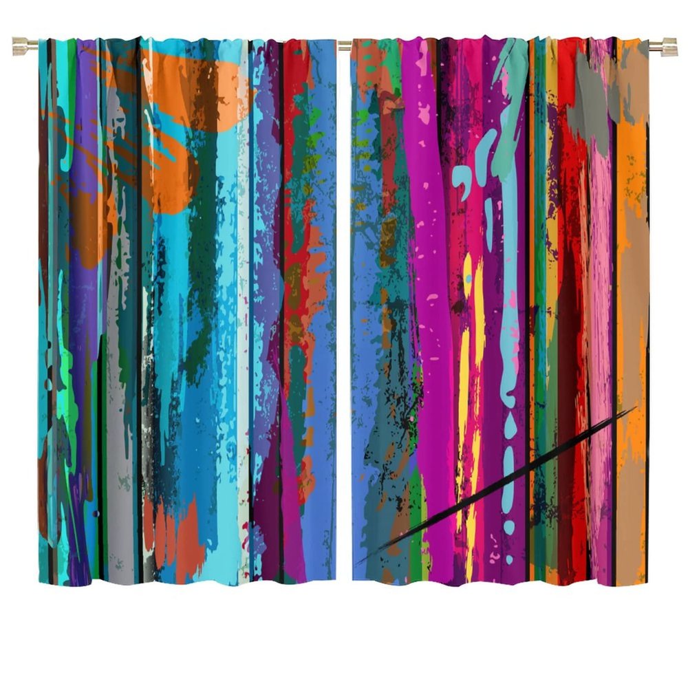 Abstract Blackout Curtains Rod Pocket Colorful Vertical Planks Modern Aesthetic Minimalist Window Drapes for Living Room 72x63in