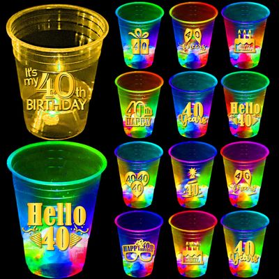 mishunyus 24 Pack Glow 40th Birthday Party Cups - 16 oz 40th Cups with Gold Foil Prints, Birthday Table Decorations Centerpiece Supplies for 40 Year Old Anniversary