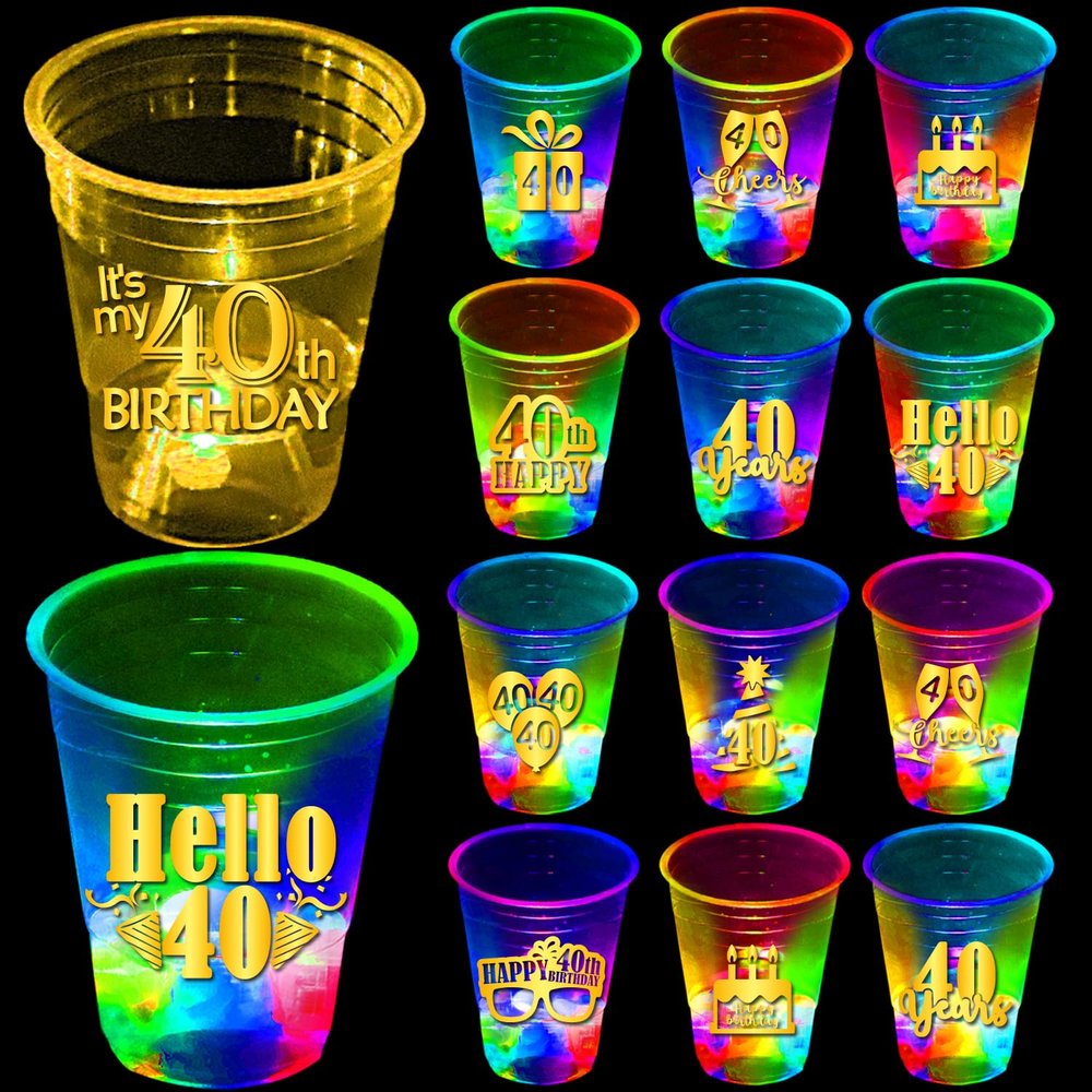 mishunyus 24 Pack Glow 40th Birthday Party Cups - 16 oz 40th Cups with Gold Foil Prints, Birthday Table Decorations Centerpiece Supplies for 40 Year Old Anniversary