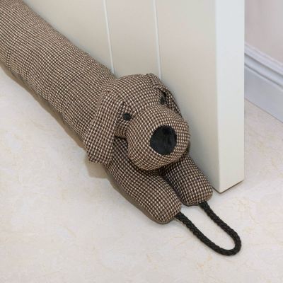 Marwood Under Door Draft Stopper Decorative Wind Stopper 48 inch for Door & Window, Weighted Animal Air Draft Stopper Snake Noise Blocker for Bottom of Door with Hanging Loops - Brown Dog