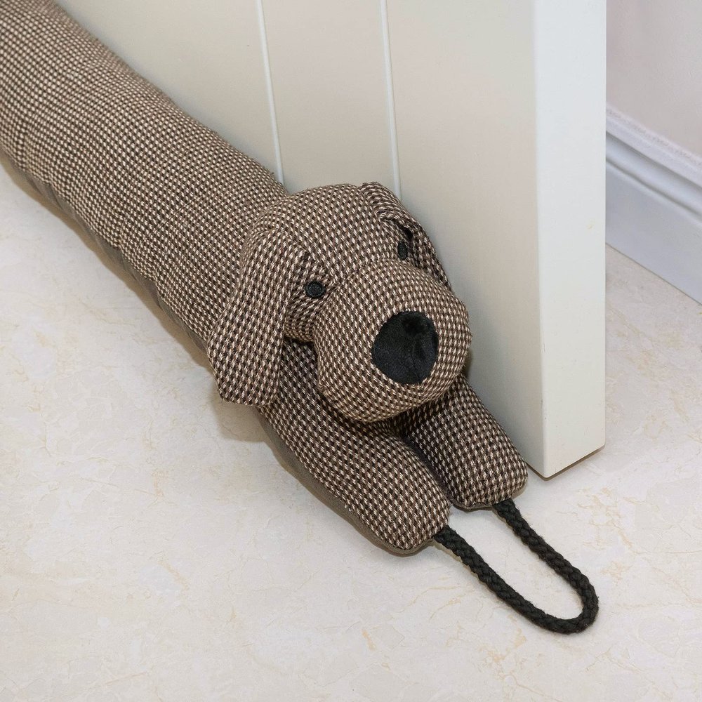 Marwood Under Door Draft Stopper Decorative Wind Stopper 48 inch for Door & Window, Weighted Animal Air Draft Stopper Snake Noise Blocker for Bottom of Door with Hanging Loops - Brown Dog