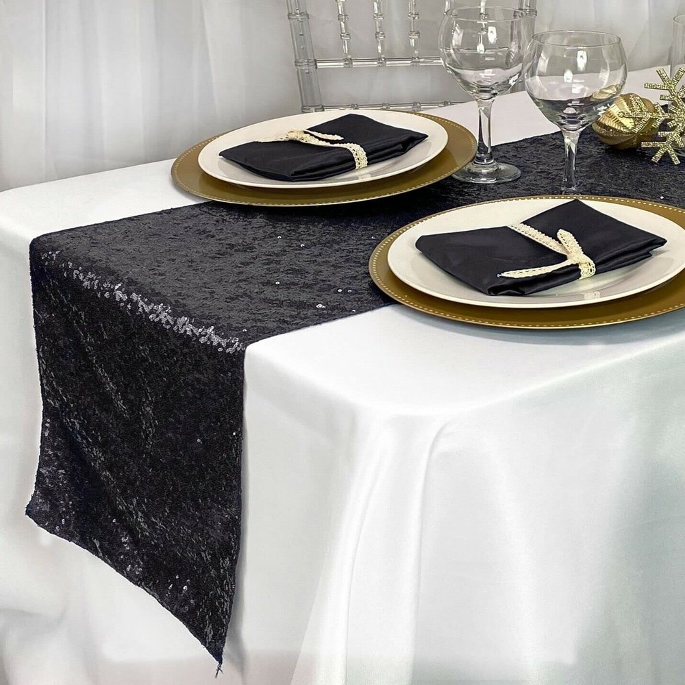14 x 108 inch Glitz Sequin Table Runners for Weddings and Parties (Black)