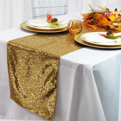 14 x 108 inch Glitz Sequin Table Runners for Weddings and Parties (Gold)