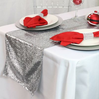 14 x 108 inch Glitz Sequin Table Runners for Weddings and Parties (Silver)