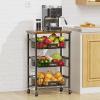 CHLORYARD 4-Tier Vegetable Fruit Basket Kitchen Storage Rolling Cart on Wheels with Pull-Out Baskets and Wood Top for Kitchen Diningroom Pantry view 1