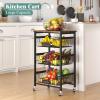 CHLORYARD 4-Tier Vegetable Fruit Basket Kitchen Storage Rolling Cart on Wheels with Pull-Out Baskets and Wood Top for Kitchen Diningroom Pantry view 2