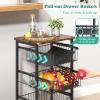 CHLORYARD 4-Tier Vegetable Fruit Basket Kitchen Storage Rolling Cart on Wheels with Pull-Out Baskets and Wood Top for Kitchen Diningroom Pantry view 4