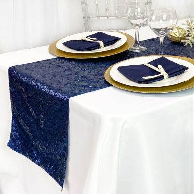 14 x 108 inch Glitz Sequin Table Runners for Weddings and Parties (Navy Blue)