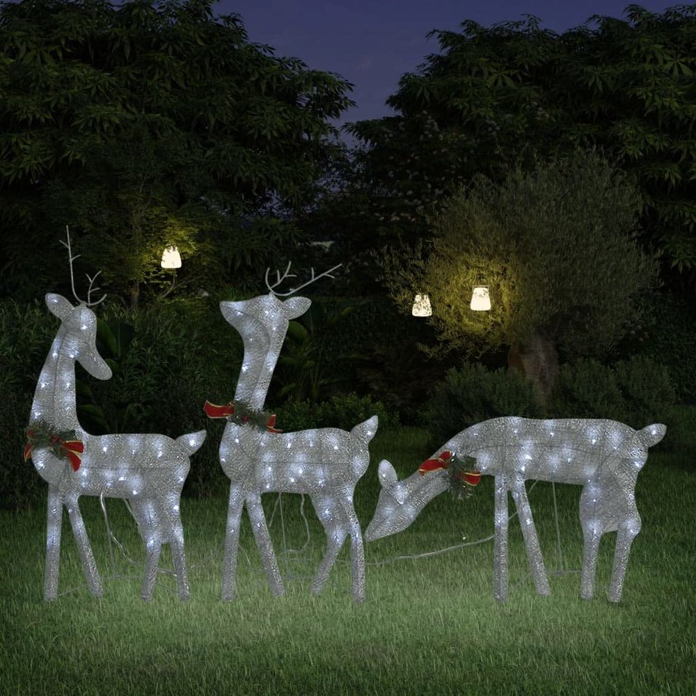 CUMYZO Christmas Reindeer Family 106.3"x2.8"x35.4" Silver Cold White Mesh 2.5kg/5.5ib Christmas Lighting