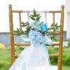 Wedding Aisle Decorations Chair Back Pew Flowers for Wedding Ceremony Party Church Chair Bench Decor, Aisle Pew Flowers with Artificial Flowers Green Leaves and Ribbons (Light Blue) view 2