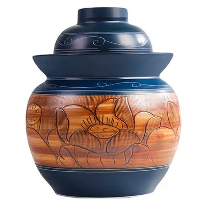 QPZK Traditional Chinese Porcelain Pickle Jar, Thickened Ceramic Fermentation Crock Pickling Pot,Fermenting Jar with Water Seal Airlock Lid Stoneware Fermenter for Kimchi 5KG