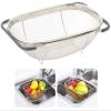 AJIODA Over The Sink Colander, 6 Quarts Stainless Steel Oval Colander with Expandable Rubber Grip Handle, Fine Mesh Strainer Baskets Kitchen Colanders for Strain, Drain, Rinse Vegetables, Fruits, Grey view 1