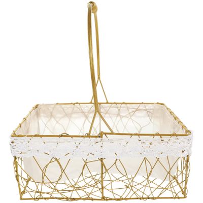 Picnic Basket Farmhouse Style Basket Wire Mesh Basket Bread Baskets for Serving Fruit Container Wedding Flower Basket Metal Basket with Handle Snack Storage Holder Wire Egg Basket