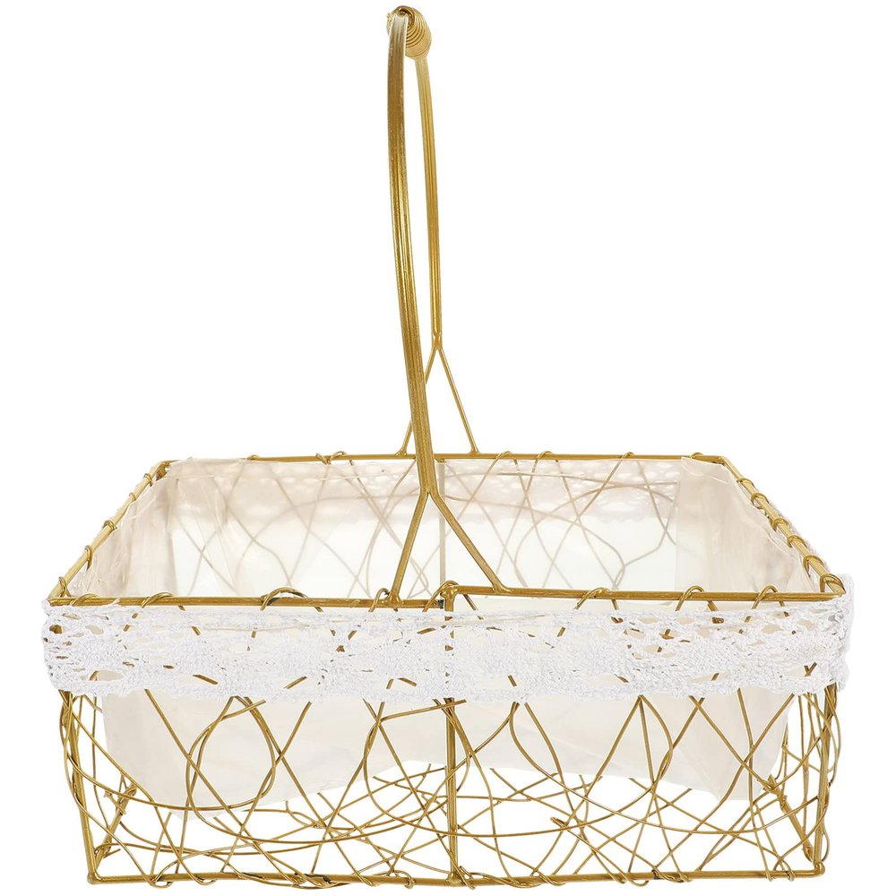 Picnic Basket Farmhouse Style Basket Wire Mesh Basket Bread Baskets for Serving Fruit Container Wedding Flower Basket Metal Basket with Handle Snack Storage Holder Wire Egg Basket