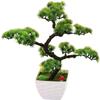 Artificial Plant Decoration Artificial Plants Artificial Bonsai Tree in White Plastic Flower Pot Simulation Welcome Pine Small Potted Green Plant Bonsai Fake Pine for Office Home Decoration Small Orna view 1