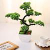 Artificial Plant Decoration Artificial Plants Artificial Bonsai Tree in White Plastic Flower Pot Simulation Welcome Pine Small Potted Green Plant Bonsai Fake Pine for Office Home Decoration Small Orna view 2