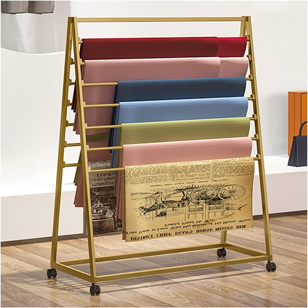 Craft Room Organiser Display Display Stand Gold Large Wrapping Papers Organizer Stand Rolling Pants Display Cart with Lockable Wheels, Craft Room Ribbons Rack Store Shawls Holder ( Color : 120cm/47.2"