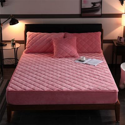 zyhfcfff-sd Fitted Bottom Sheet Queen,Autumn Winter Thick Quilted Crystal Velvet Deep Pocket Fitted Sheets, Bedroom Warm Solid Color Mattress Protector (Color : Style B, Size : 160 * 200cm)