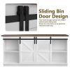 65 Inch TV Stand, Mid-Century Modern TV Stand Media Console Table, Entertainment Center with Sliding Barn Doors and Storage Cabinets, Farmhouse TV Stand for Living Room Bedroom (Distressed White) view 2