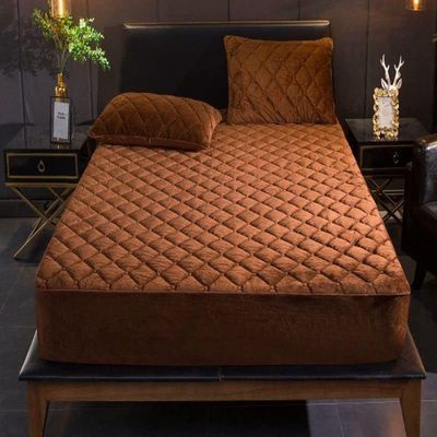 zyhfcfff-sd Fitted Bottom Sheet Queen,Autumn Winter Thick Quilted Crystal Velvet Deep Pocket Fitted Sheets, Bedroom Warm Solid Color Mattress Protector (Color : Style A, Size : 150 * 190cm)