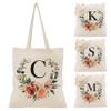 Floral Initial Tote Bag for Women - Personalized Canvas Bag for Bridesmaid Gifts - Monogrammed Aestetic Teacher Totes Bags (Initial #C) view 1