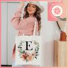Floral Initial Tote Bag for Women - Personalized Canvas Bag for Bridesmaid Gifts - Monogrammed Aestetic Teacher Totes Bags (Initial #C) view 3