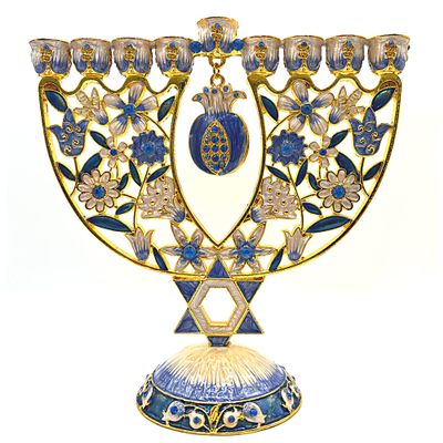 Cohen Tsemach Art&Gift Amazing Menorah Hanukkiah handmade,Blue pomegranate
