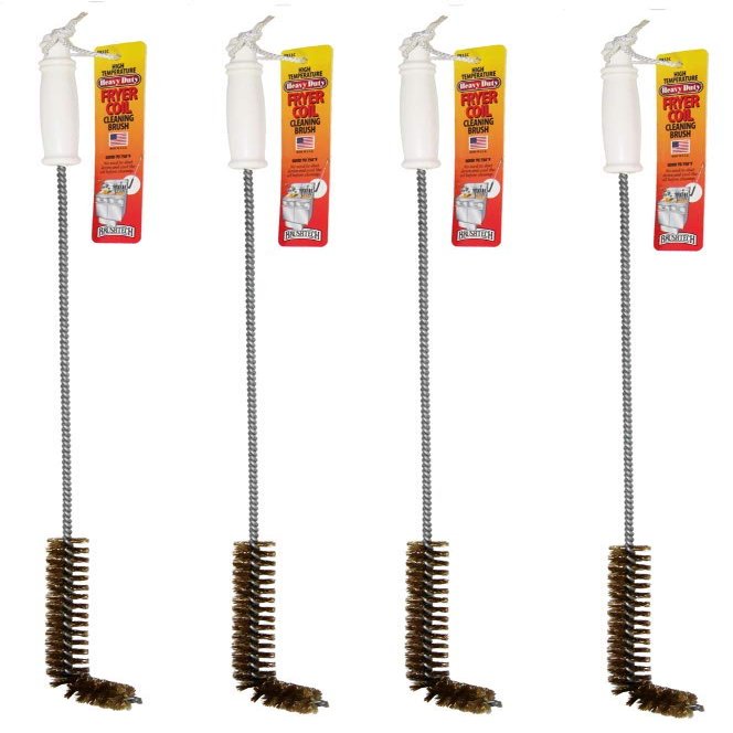 4-Pack Deep Fryer Cleaning Brush  L-Shaped High-Temp Commercial Kitchen Tool - Heavy Duty Brass Bristles - Heat Resistant to 750F - Deep Fryer Cleaner - Made in USA by FryOilSaver Co. B53C