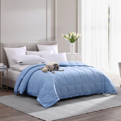 Serta Soft Lightweight Down Blanket,650 Fill Power Microfiber White Down Blanket,Luxury Bed Blanket with 2" Satin Trim,Down Alternative Blanket Queen Size