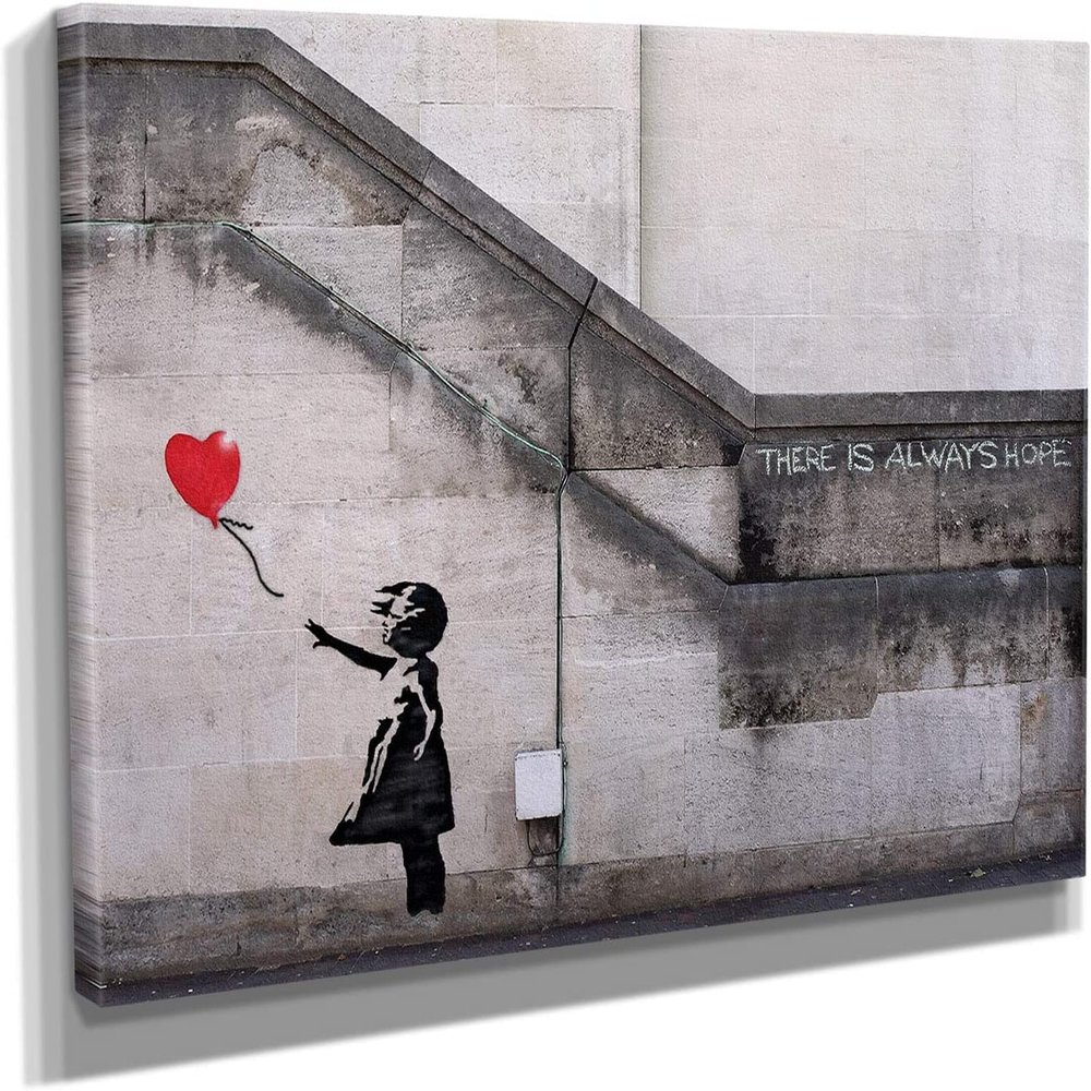 Banksy Balloon Girl There is Always Hope Canvas Art Wall Art Home Decor - Various Sizes (40in x 60in Gallery Wrapped)