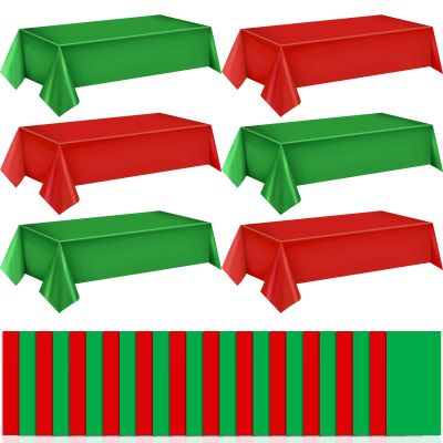 Batiyeer 30 Pcs Christmas Tablecloth Disposable Plastic Tablecloth 54 x 108 Inch Rectangle Red Green Table Cloth Plastic Table Cover for Christmas Holiday Parties Decorations Indoor Outdoor