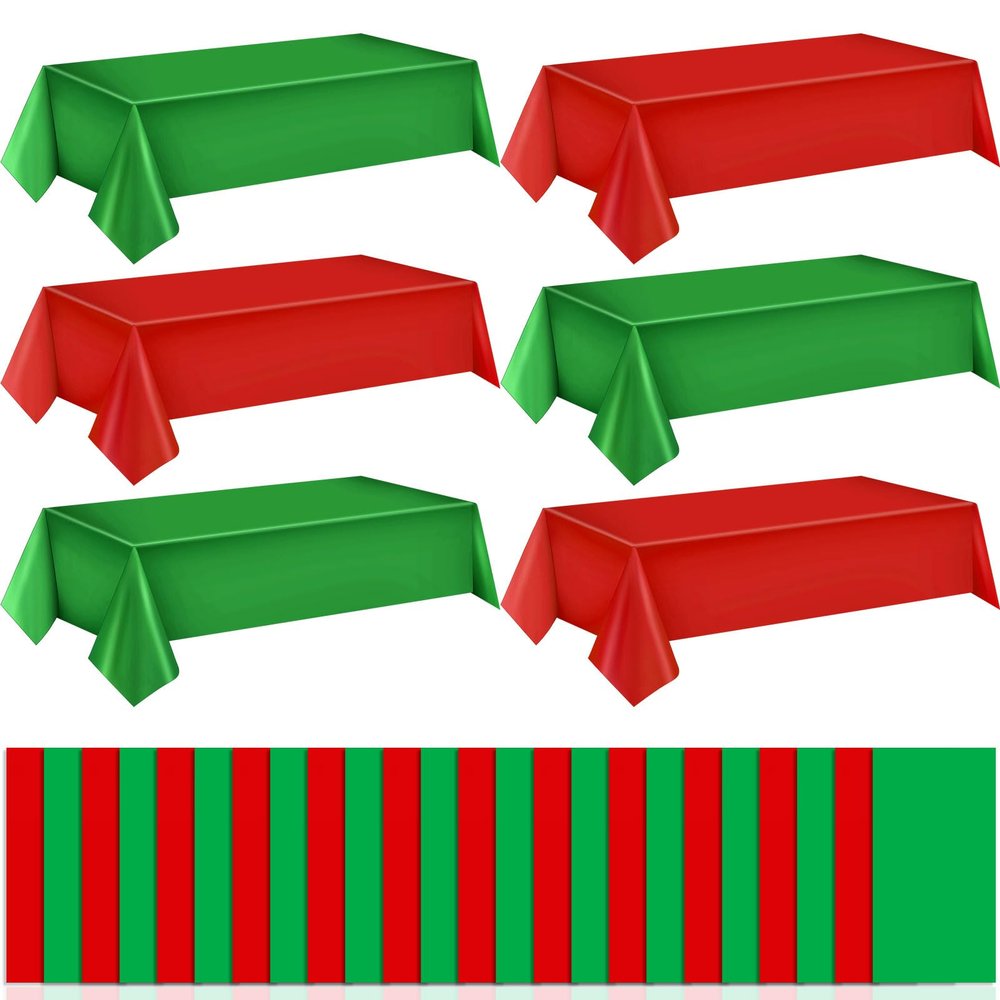 Batiyeer 30 Pcs Christmas Tablecloth Disposable Plastic Tablecloth 54 x 108 Inch Rectangle Red Green Table Cloth Plastic Table Cover for Christmas Holiday Parties Decorations Indoor Outdoor