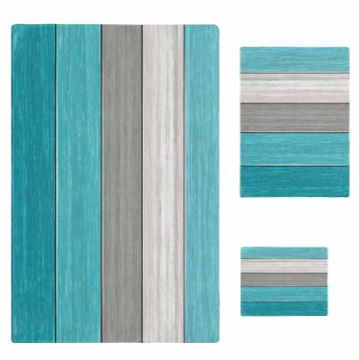 Anzona Aqua Barn Wood Board Gray Ombre Stripes 3 Piece Bath Towels Set, Teal Grey Gradient Soft & Absorbent Towel for Bathroom, Hotel (1 Bath Towel 30x60, 1 Hand Towel 16x28, 1 Washcloth 13x13)