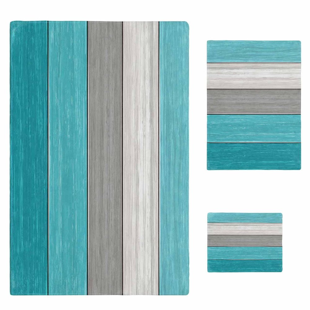 Anzona Aqua Barn Wood Board Gray Ombre Stripes 3 Piece Bath Towels Set, Teal Grey Gradient Soft & Absorbent Towel for Bathroom, Hotel (1 Bath Towel 30x60, 1 Hand Towel 16x28, 1 Washcloth 13x13)