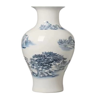 AMITVA Blue and White Chinoiserie VasesDecorative Bud Vases for Living Room, Bookshelf, Mantle Fireplace, Centerpieces-D 3716cm