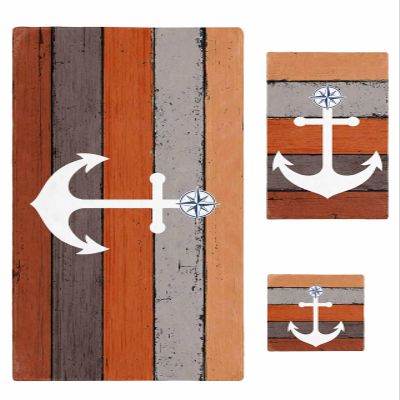 Anzona Rustic Anchor Fall Orange Ombre 3 Piece Bath Towels Set, Farm Wood Board Gradient Soft & Absorbent Towel for Bathroom, Hotel (1 Bath Towel 30x60, 1 Hand Towel 16x28, 1 Washcloth 13x13)