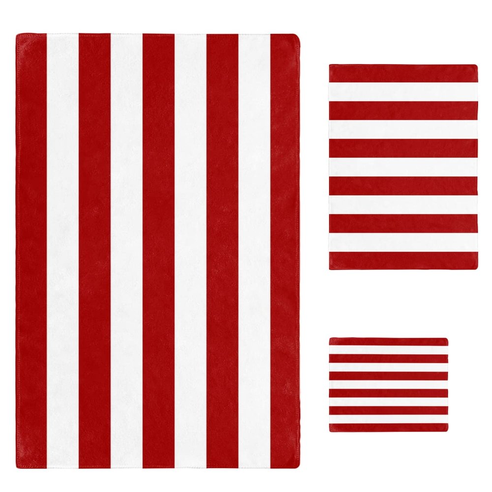 Red White Striped 3 Piece Bath Towels Set, Simple Geometric New Year Soft & Absorbent Towel for Bathroom, Hotel (1 Bath Towel 30x60, 1 Hand Towel 16x28, 1 Washcloth 13x13)