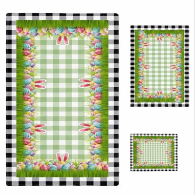 Anzona Easter Eggs on Green Checkered 3 Piece Bath Towels Set, Spring Grass Easter Black Plaid Soft & Absorbent Towel for Bathroom, Hotel (1 Bath Towel 30x60, 1 Hand Towel 16x28, 1 Washcloth 13x13)