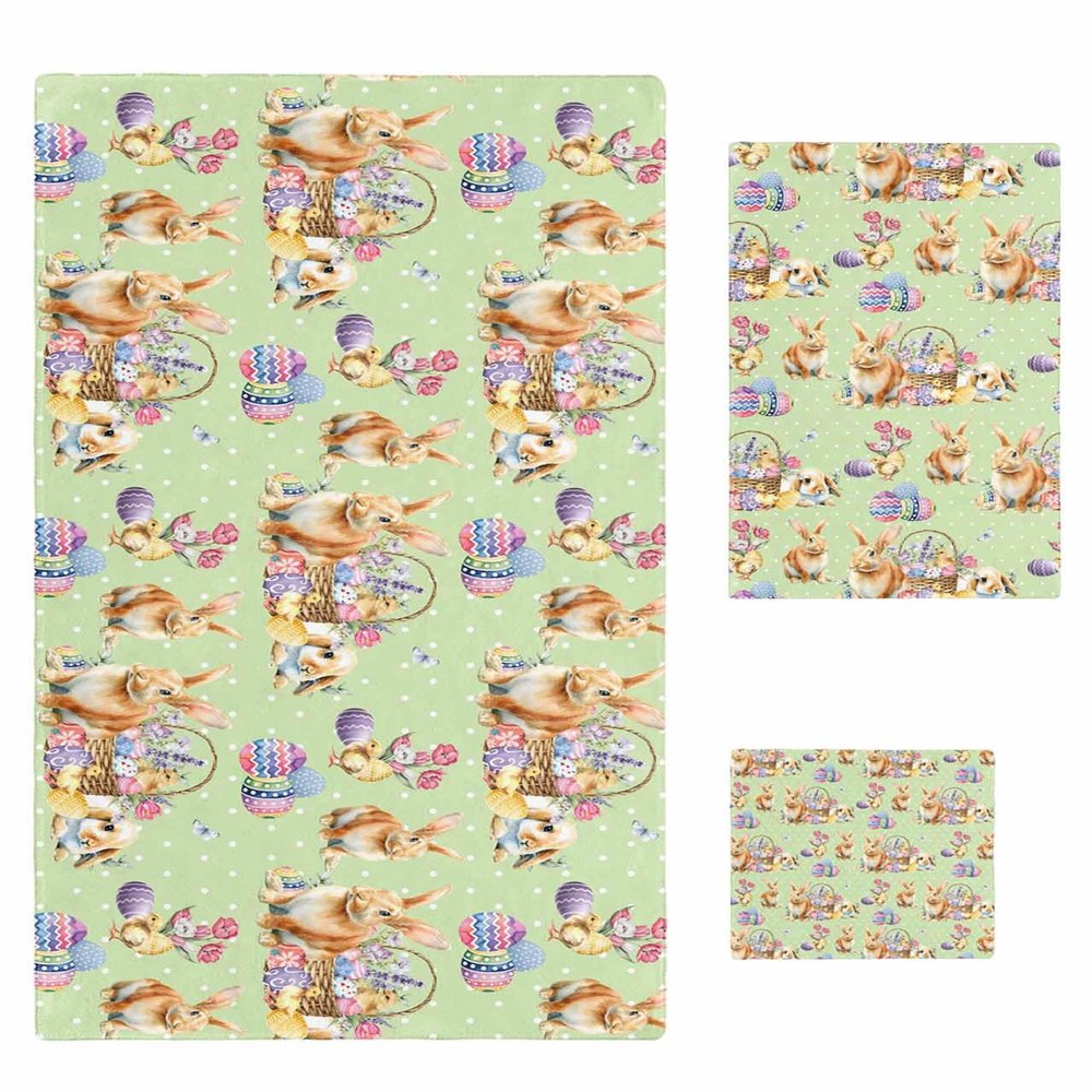 Anzona Easter Bunny 3 Piece Bath Towels Set, Spring Easter Basket Eggs Polka Dot Green Soft & Absorbent Towel for Bathroom, Hotel (1 Bath Towel 30x60, 1 Hand Towel 16x28, 1 Washcloth 13x13)