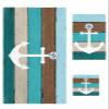 Anzona Rustic Anchor Blue Green Brown Ombre 3 Piece Bath Towels Set, Farm Wood Board Gradient Soft & Absorbent Towel for Bathroom, Hotel (1 Bath Towel 30x60, 1 Hand Towel 16x28, 1 Washcloth 13x13) view 1