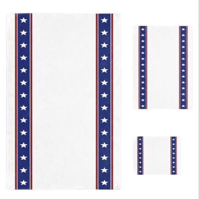 American Independence White Star Thin Line 3 Piece Bath Towels Set, White Flag Day Red Blue Stripes Absorbent Towel for Bathroom (1 Bath Towel 30x60, 1 Hand Towel 16x28, 1 Washcloth 13x13)